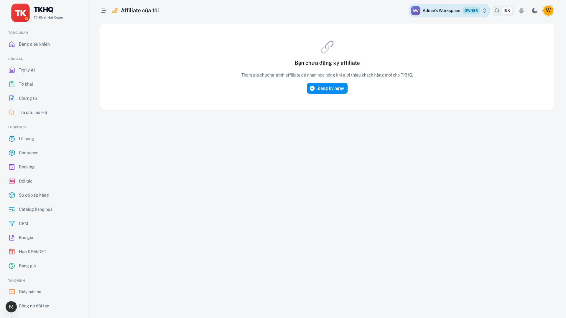 Trang /affiliate/me — mã cá nhân và link tracking
