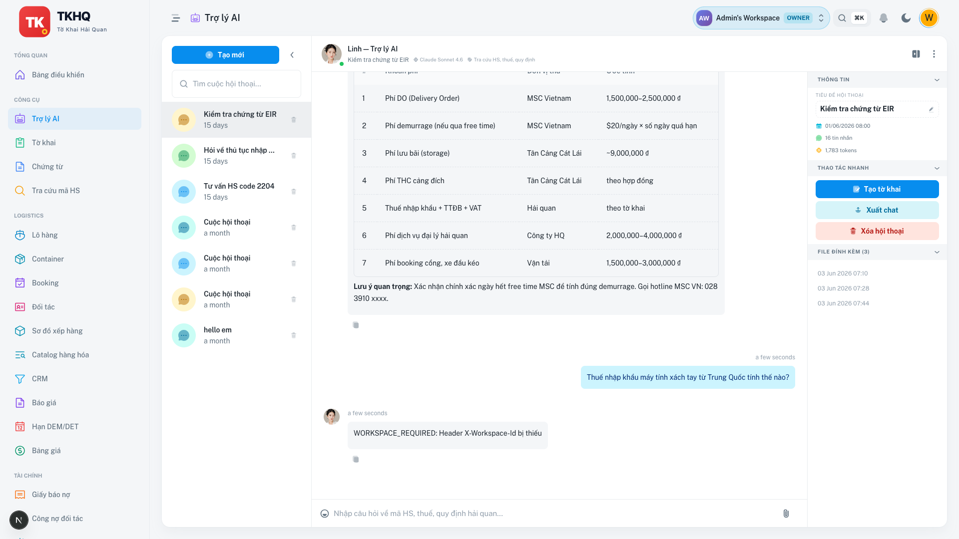 Đính kèm chứng từ vào chat